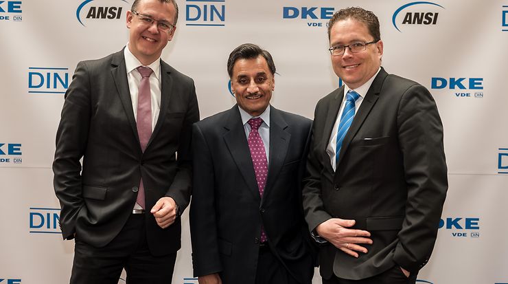 Christoph Winterhalter (DIN), Joe Bhatia (ANSI) and Thomas Sentko (DKE) Christoph Winterhalter (DIN), Joe Bhatia (ANSI) and Thomas Sentko (DKE)